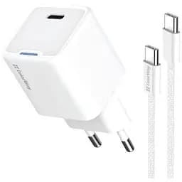 Зарядний пристрій ColorWay GaN Mini 25W PD Port PPS USB-C white cable Type-C (CW-CHS052PDC-WT)