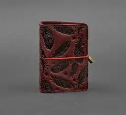 Женский кожаный кард-кейс 7.0 бордовый с перьями.