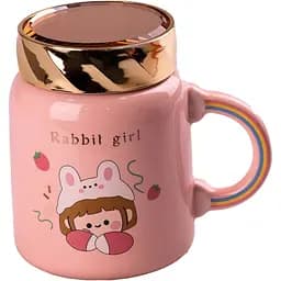 Чашка керамічна Happy Life Cute girl з кришкою рожева 420 мл HPCY8240P