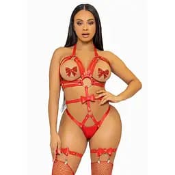 Портупея-тедді з ременів Leg Avenue Studded O-ring harness teddy S Red, екокожа