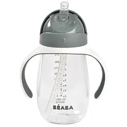 Детский поильник Beaba с трубочкой, 300 мл, серый (913534)