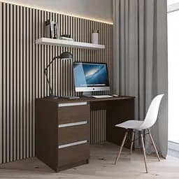 Комп’ютерний стіл Vays R-13 Венге Темний-Білі планки, письмовий з тумбою зліва, 3 шухляди, без ручок, ЛДСП, 120×60×75 см - для дому та офісу