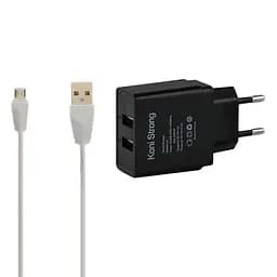 Адаптер мережевий micro cable KONI STRONG K2 2USB 2.1 A набір з кабелем мікросб чорний