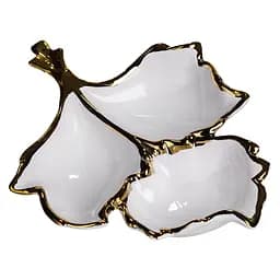 Менажница фарфоровая на 3 секции для закусок 27×19.5×4 (см) Белый с золотом Yiwu ZBSY-12