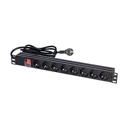 Блок розеток NVC-PDU/8M-16А Black для комутаційної шафи 19" на 8 розеток, з вимикачем (25-00073)