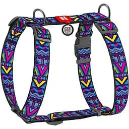 Шлейка для собак Waudog Nylon анатомическая H-образная с QR-паспортом, рисунок "Инди", пластиковый фастекс, XL