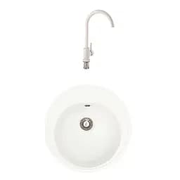 Гранітна мийка з краном круглої форми WIZ № 7 500х500 мм (Біла)