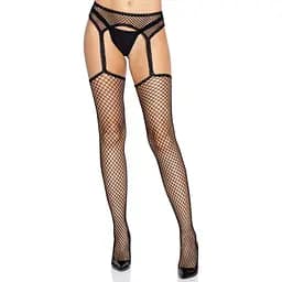 Панчохи-сітка Leg Avenue Net stockings With garter belt One Size Black, пояс, підв’язки