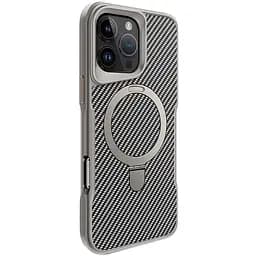 TPU+PC чохол Metal Buttons with MagSafe Carbon Ring для Apple iPhone 16 Pro (6.3) Сірий