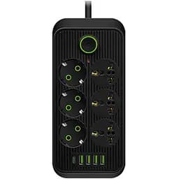 Мережевий фільтр-подовжувач Voltronic F06U 6 розеток EU+4xUSB+1PD 2 м 3х0.75 мм 2500W Black