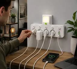 Мережевий фільтр 4 розетки + USB / адаптер на 4 розетки + USB з індивідуальними кнопками та LED-підсвічуванням Білий - мініатюра 2