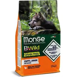 Сухий корм Monge BWild Puppy & Junior Duck Беззерновий для цуценят усіх порід з м'ясом качки 2.5 кг