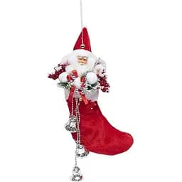 Новорічний декор Bambi Чобіт з прикрасою 20 х 35 см червоний (23K-113)