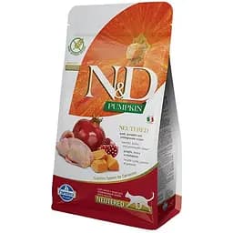 Сухой беззерновой корм для стерилизованных кошек Farmina N&D Grain Free Pumpkin Cat Quail&Pomegranate Neutered, тыква, перепелка и гранат, 5 кг
