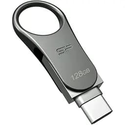 USB флеш-накопичувач Silicon Power Mobile C80 128GB USB-A + USB-C 3.2 Silver (SP128GBUC3C80V1S) [134979] - мініатюра 2