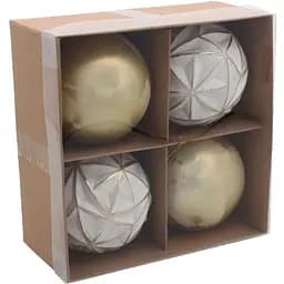 Комплект ялинкових кульок Chomik пластикові 8 см біло-золотисті 4 шт. (BIK7243)