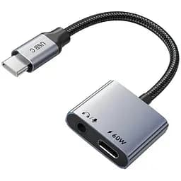 Аудио адаптер Cabletime USB Type-C (M) 3.5 мм (F) / Type-C (F) PD60W (CPA1G)