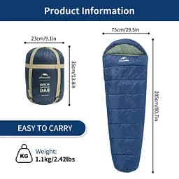 Спальник з капюшоном Naturehike MJ300 CNK2300SD014, темно-блакитний - мініатюра 2