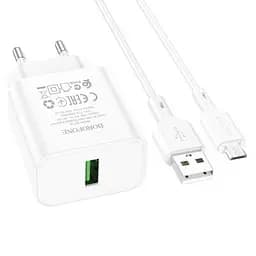 Мережевий зарядний пристрій Borofone BA72A Spring 18W/QC3.0/1USB + Cable Micro білий - мініатюра 4