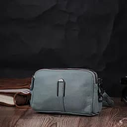 Жіноча повсякденна сумка на два відділення з натуральної шкіри Vintage 22280 блакитна - мініатюра 6