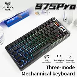 Механічна бездротова клавіатура AULA S75 Pro / 75% / Три режими підключення / Seyia Switch / Black - мініатюра 2