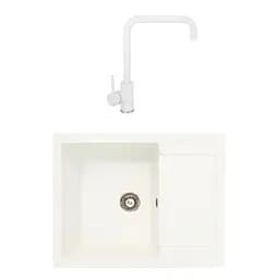 Гранітна мийка з краном прямокутна WIZ № 12 620х500 мм (Біла)