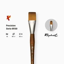 Пензель синтетика плоска Raphael Precision, №32, для акрилу та олії, довга ручка - мініатюра 2