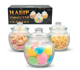 Набор стеклянных емкостей банок с крышкой для хранения сыпучих продуктов (3 шт.) 660 мл, S&T Прозрачный 87673