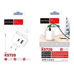 Адаптер сетевой KONI Strong KS72Q 2 порта 1USB и 1Type-C 3A QC PD