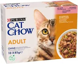 Набір вологого корму для дорослих котів Purina Cat Chow Adult з лососем і зеленою квасолею 85 г х 10 шт. - мініатюра 2