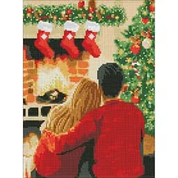 Алмазна мозаїка без підрамника Вдвох біля каміна з голограмними стразами AMC7789 30х40 см