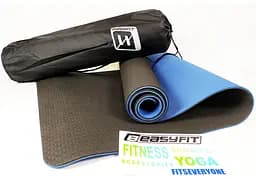 Коврик для йоги и фитнеса EasyFit TPE+TC 6 мм двухслойный + Чехол черный с синим (EF-1924E-B/Bl)