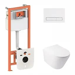 Набор Qtap инсталляция 3 в 1 Nest QT0133M425 с панелью смыва линейной QT0111M08V1384W + унитаз с сиденьем Swan QT16335178W, Белый