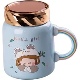 Чашка керамічна Happy Life Cute girl з кришкою блакитна 420 мл HPCY8240BL