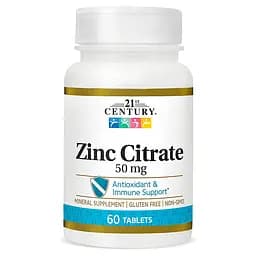 Вітаміни та мінерали 21st Century Zinc Citrate 50 mg, 60 таблеток