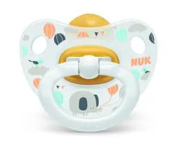 Пустышка латексная NUK Happy Kids Слоник, ортодонтическая, 18+ мес., белый (3952341)