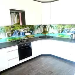 Вініловий кухонний фартух Happy Pocket Водоспад тропічний ПВХ наклейка для кухні блакитний 65х250 см Z180246 - мініатюра 4