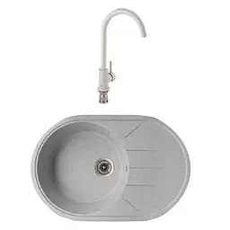 Гранітна мийка з краном овальної форми WIZ № 5 780х510 мм (Сіра)