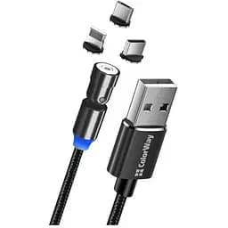 Дата кабель USB 2.0 AM to Lightning + Micro 5P + Type-C 1.0m Magnetic Ro ColorWay (CW-CBUU037-BK)