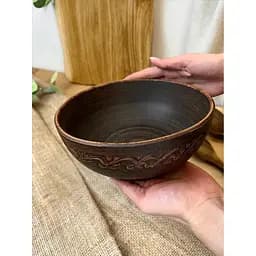 Миска керамічна (глиняна) різьблена Декор 1 л - мініатюра 4