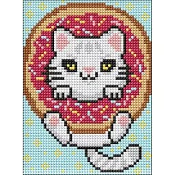 Алмазная мозаика без подрамника Кот и пончик AMM1076 15х20 см