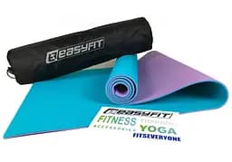 Коврик для йоги и фитнеса EasyFit TPE+TC 6 мм двухслойный + Чехол мятный с фиолетовым (EF-1924E-MV)