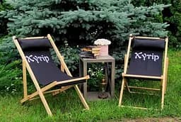 Розкладне дерев’яне крісло шезлонг з тканиною, для дачі, пляжу чи кафе - мініатюра 4