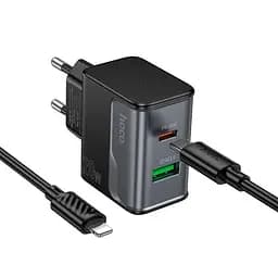 Сетевые зарядные устройства Hoco CS71A Star Speed ​​PD20W+QC3.0 charger set(Type-C to iP)(EU) Черный