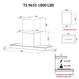 Витяжка декоративна Т-подібна Perfelli TS 9635 I/WH 1000 LED - мініатюра 12