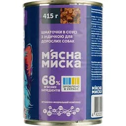 Уцінка. Вологий корм для собак М'ясна миска, шматочки в соусі з індичкою, 415 г - мініатюра 3