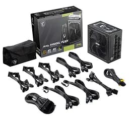 Блок живлення MSI 1000 Вт MAG A1000GL PCIE5, Black, модульний, 80+ Gold, Active PFC, 13.5 см FDB, 4xMolex / 12xSATA / 1x16-pin (600 Вт) / 4x6+2-pin / 2x4+4-pin / 1x20+4-pin, захист OCP/OVP/OPP/OTP/SCP/UVP - мініатюра 5