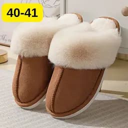 Жіночі домашні капці з хутром Slippers теплі м’які закриті тапочки для дому 40-41 коричневі KT8003813 - мініатюра 2