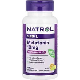 Мелатонін Natrol з цитрусовим смаком 10 мг 60 таблеток для розсмоктування