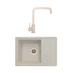 Гранітна мийка з краном прямокутна WIZ № 10 620х435 мм (Бежева)